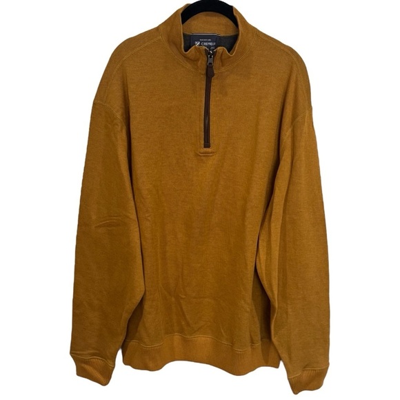NWOT Daniel Cremieux Mustard and Brown Elbow Patch Quarter Zip Sweater Men's XL - Picture 2 of 11